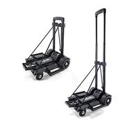 ZHJINGYU 100lbs Folding Hand Truck | Sack Barrow | Steel Foldable Trolley | 4 Wheel | Adjustable Baseplate & Bungee | Cords Folds into Backpack for Lifting Luggage Travel Auto