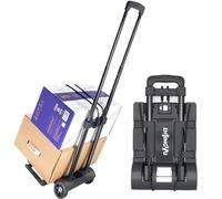 ZHJINGYU 70lbs Folding Hand Truck | Sack Barrow | Steel Foldable Trolley | Adjustable Baseplate & Bungee Cords | 2 Wheel | Folds into Backpack for Lifting Luggage Travel Auto