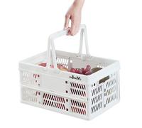 ZHJINGYU Plastic Storage, 20L Collapsible Storage Box with Handle, Plastic Crate for Milk Clothes Toy Book Snack Shoe Grocery Storage (White)