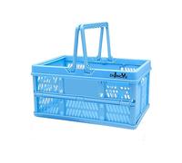 ZHJINGYU Collapsible Crate, 20L Collapsible Storage Box with Handle, Plastic Crate for Milk Clothes Toy Book Snack Fruit Grocery Storage (Blue)