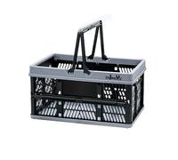 ZHJINGYU Collapsible Crate, 20L Collapsible Storage Box with Handle, Plastic Crate for Milk Clothes Toy Book Snack Shoe Grocery Storage (Black&Gray)