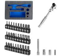 Zhjiutak 1/4” Ratchet Socket Wrench Set 30-Piece 1/4 Ratchet Right Angle Screwdriver 180 Degree Movement Reversible Flex Head Wrench with Phillips Slotted Torx Hex Square and Adapter for Socket