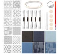 Zhjiutak 12pcs Embroidery Stencil Kit Flower Template Sashiko Stencils Kits for Embroidery Lovers Stencil for Hand Quilting(Denim Style)