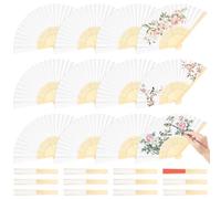 Zhjiutak 24Pcs White Paper Fans, Chinese Fan,Handheld for Painting Calligraphy Graffiti Sticker DIY Bamboo Paper Hand Fan for Wedding Decoration Photography Prop