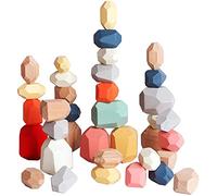 Zhjiutak 36 PCs Wooden Stacking Rocks Balancing Stones, Colorful Stones Stacking Toys Montessori Building Blocks Toys Wood Sorting Game for 3 4 5 6 Years Old Kids Boys and Girls