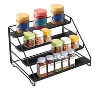 Zhjiutak 4-Tier Spice Rack Free Standing, Counter Spice Step Organiser Shelf, Metal Seasoning Bottle Organizer for Kitchen, Countertop, Cupboard, Pantry(black)