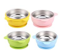 Zhjiutak 4Pcs Baby Suction Bowls with Lids, Baby Bowls for Weaning,Stainless Steel Toddler Bowl with Removable Silicone Shell Heat Insulation for Toddler Feeding Dishwasher Safe