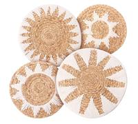 Zhjiutak Boho Wall Baskets for Decor, 4pcs Woven Hanging Basket, Boho Wall Art, Bohemian Decorative Nursery Walls Decor for Living Room Bedroom, Round Gourd Grass Plates