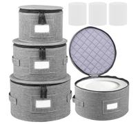 Zhjiutak Dish Storage Containers,Plate Carrier Set,4pcs China Storage Container with Lid 18.5/23/25/30cm Felt Plate Dish Holder with 48 Dividers Camping Dinnerware Organiser (Dishs not included)