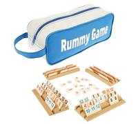 Zhjiutak Mini Rummy Game Set,Travel Size Rummy Game with Canvas Bag, Classical Games for Adult and Kids,112Tiles, 4 Playing Rack