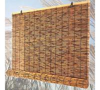 ZHJSHOU Carbonization Natural Reed Curtains Bamboo Blinds, Hand-Woven Roman Roller Blind Shades, Kitchen Retro Lifting Type Reed Roll Up Shades,Sunshade,60x90cm/23.6x35.4in(WxH)