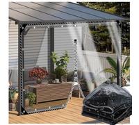 ZHJSHOU Custom Size Clear PVC Tarpaulin 2mx2m, Black Transparent Heavy Duty Waterproof Tarp 420gms with 1 Zip for Pergola Cover,Balcony Rain Protection,Garden, Outdoor Bar