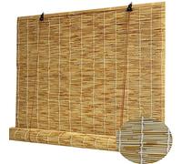 ZHJSHOU Natural Reed Curtain Hand-Woven,Bamboo Roller Blind Door Windows, Retro Partition Blind Sun Shade with Lifter,Light Filtering/Privacy Louver,80x205cm/31.5x80.7in(WxH)