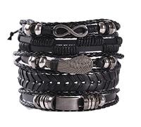 ZHjuju 5 Pcs Braided Leather Bracelets for Men Women Punk Rope Bracelet Cuff Vintage Bracelets Wrap Set, Adjustable