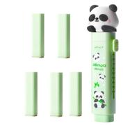 ZHjuju Cute Panda Eraser Set - Retractable Kawaii with Slider Mechanism, 1 Eraser Case + 5 Refills, Green, 10 x 2.5 cm, Perfect for School, Office, Home, Drawing & Writing