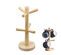 ZHjuju Mug Tree Cup Holder,Mug Holder Wooden Mug Tree Wood Cup Holder Stand Cup Holders Wood Mug Rack Tree Coffee Mugs Tea Cup Storage Rack with 6 Cup Hooks for Kitchen Counter Tabletop