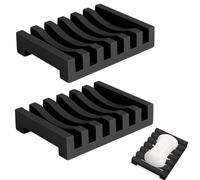 ZHjuju Soap Dishes,2 Pcs Soap Dish with Drain Spout Silicone Rubber Drainer Dishes Soap Holder Soap Tray Soap Case Holder for Kitchen Shower Room Bathroom,Black