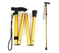 ZHjuju Walking Stick, Adjustable Folding Walking Stick Gold Aluminum Cane Lightweight Comfortable Grip and Durable Walking Aid Easy Adjustable Height Folding Extendable Walking Cane