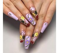 ZHJZFZ Purple Press-on Nails, 24pcs Set of 12 Sizes, Square, Glossy, ABS Material, False Nails, Half Well Tips, Art Deco Style