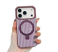 ZHK Designed for iPhone 17 Pro Case with Invisible Magnetic Stand, Cute Aesthetic Striped Pattern Cover for Women Girls Shockproof Protective Stylish Kawaii Phone Case, Wine Red