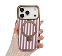 ZHK Designed for iPhone 17 Pro Max Case with Invisible Magnetic Stand, Cute Aesthetic Striped Pattern Cover for Women Girls Shockproof Protective Stylish Kawaii Phone Case, Bronze