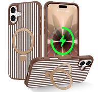 ZHK for iPhone 16 Case with Invisible Magnetic Stand, Bronze | Cute Aesthetic Striped Pattern Cover, for Women Girls, Shockproof Protective Stylish Kawaii Phone Case