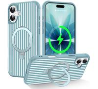 ZHK for iPhone 16 Plus Case with Invisible Magnetic Stand, Green | Cute Aesthetic Striped Pattern Cover, for Women Girls, Shockproof Protective Stylish Kawaii Phone Case