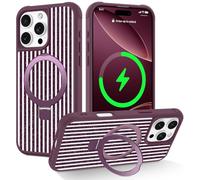 ZHK for iPhone 16 Pro Max Case with Invisible Magnetic Stand, Burgundy | Cute Aesthetic Striped Pattern Cover, for Women Girls, Shockproof Protective Stylish Kawaii Phone Case