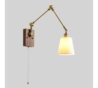 ZHKABEG 1 Pack Vintage Wood Wall Sconces Lighting, Adjustable Swing Arm Wall Lamp with White Ceramic Shade, Modern Brass Wall Mount Light with Switch for Living Room Bedroom Bedside Hallway