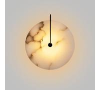 ZHKABEG Nordic Style Stone Wall Lamp, Natural Marble LED Wall Light, Round Alabaster Wall Sconce Lighting, Metal Base Hardwired Indoor Wall Lights for Living Room Bedroom Hallway Stairs(Black,25cm)