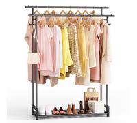 ZHKINGGS Clothes Rail for Bedroom - Double Hanging Clothing Rail with Storage Shelf & 4 Coat Hooks, Free Standing Clothes Rack for Living Room, Laundry, Shop (Modern, Black)