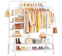 ZHKINGGS Clothes Rails for Bedroom - Heavy Duty Clothes Rail with Double Hanging Clothing Rail, Shoe Rack, Storage Shelves & 4 Coat Hooks, Clothes Rack for Closet, Laundry, Shop (Modern, White)