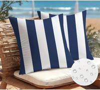 ZHLF Pack of 2, Waterproof Pillow Covers Outdoor Throw Pillowcases Decorative Garden Cushion Case for Home Garden Patio Couch Balcony Striped 18 x 18 inch/45x45cm Navy Blue & White