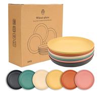 ZHLIMY Pack of 6 Plastic Plates Deep 23 cm Camping Picnic Plates Colourful Set Reusable Plates Plastic Tableware for Outdoor Home (Beige/Pink/Light Blue/Light Green/Yellow/Orange) (02)