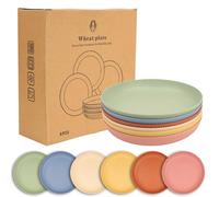 ZHLIMY Pack of 6 Plastic Plates Deep 23 cm Camping Picnic Plates Colourful Set Reusable Plates Plastic Tableware for Outdoor Home (Beige/Pink/Light Blue/Light Green/Yellow/Orange) (01)