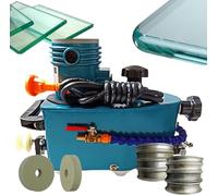 ZHLINGQ Electric Small Glass Edging Machine, Portable Glass Edger, Straight Round Bevel Edge Edge Grinder for Plexiglass Acrylic Marble Ceramic w/ 8 Diamond Wheels & 2 Polishing Wheels Blue
