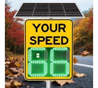 ZHLINGQ Flashing Solar Powered LED Speed Limit Signs, LED Digits Speed Display, Rust Proof Aluminum Radar Speed Detector with Accessories, Traffic Feedback Warning Board 50×70cm/20×27in-Yellow