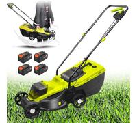 ZHLINGQ Push Lawn Mower, 1600W Ultra-Light Lawn Mower Battery Powered, Self Propelled Electric Lawn Mower, 50Min Runtime, 10.6 Gallon Grass Bag, 30mm/50mm/70mm-Position Height Adjustment,Battery*4