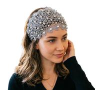 Zhliuqo Boho Pearl Lace Headband - Elastic Vintage Eyelet Rhinestone | Wide Floral Lace Pearl Head Wrap,for Daily Outing Party Dating Holiday