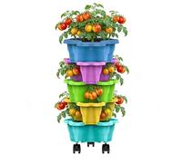 Zhliuqo Stackable Strawberry Planter - Green Vertical Garden Tower, Tiered Vertical Garden Pots, Indoor & Outdoor Space Saving Pot For Outdoor Home Balcony Yard Patio Porch Greenhouse Gardening
