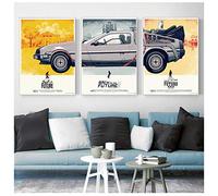 ZHMANLUCK Boy Kid Gift Home Wall Decor - Back To The Future Car Poster Art Paintings Artwork Canvas Poster Print Pictures 40x50cm(16x20in) x3 With Frame
