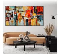 ZHMANLUCK Large Living Room Wall Art Scenery Hand Painted Painting Colorful Abstract Landscape Oil Painting On Canvas Home Decor 75x150cm(30"x59") with-Black-Frame
