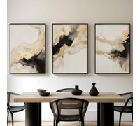 ZHMANLUCK Modern 3 Piece Wall Art Poster Print Gray and Beige Abstract Gold Marble Canvas Painting Home Bedroom Living Room Decor 30x40cm(12x16inch) x3 With Black Frame