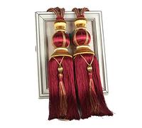ZHMF 1 Pair Curtain Tiebacks Holdbacks Clip Binding Rope Tie Backs Handmade Tassel Tiebacks Home Window Decorative (Red)