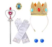 ZHMKYD13 Princess Peach Costume Accessory Set 5 Pieces, Crown Wand Earrings Gloves Brooch, Princess Peach Dress Up Kit for Girls, Suitable for Birthday, Halloween, Carnival, Cosplay Party