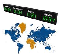 ZHNANDAMAI World Clock Multiple Time Zones LED Digital Wall Clock, Large Digital LED World Clock, 12/24 Hour Format Switchable for 3/4/5 Cities, Wall Mounted for Hotels, Airports, Enterprises