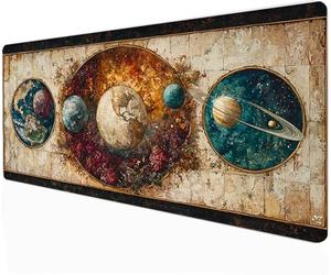 Zhngxogg Mouse Mat Planet - 800 x 300 x 3mm, Large Gaming Mouse Pad, XXL mousepad - Large Office Desk Mat - Non-Slip Rubber Base - Improved Precision and Speed - for Office and Home, Saturn - 91908