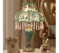 ZHNPJE Green Fabric Table Lamp Victorian Beaded Lamp with Pink Rose Flowers and Pink Beads, 19.5" H, E27 Base, LED/Incandescent Compatible, Indoor Use Only