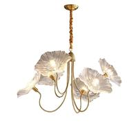 ZHNPJE Modern Nordic Chandeliers with 6-Lights,Lotus Leaf Glass Pendant Lights Fixtures Hanging Lamp,French Classic Floral Pendant Lighting for Living Room Dining Room Bedroom (Clear)
