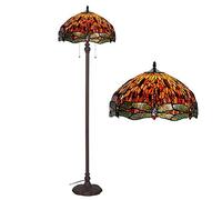 ZHNPJE Tiffany Style Dragonfly Floor Lamp, 2 Lights Vintage Stained Glass Standing Light,18 inch Wide and 65 inch Tall,Antique Floor Lights for Living Room Bedroom